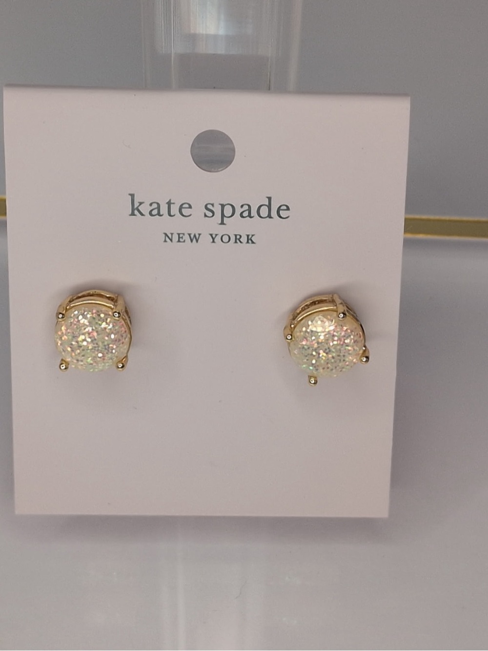 kate spade Gold Iridescent Glitter Druzy Stud Earrings